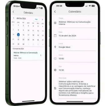 Funcionalidade do App de Comunicação Interna: Calendário