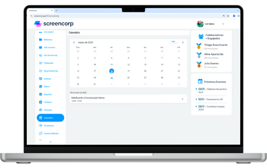 Funcionalidade do App de Comunicação Interna: Calendário